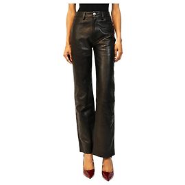 Khaite Pantalones de pierna recta en piel de cordero negra - size UK 6