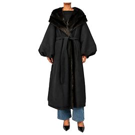 Magda Butrym Cappotto nero con cappuccio e fodera in eco-pelliccia - size UK 8