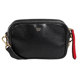 Fendi Mini borsa a tracolla Camera Case in pelle goffrata FF nera e marrone