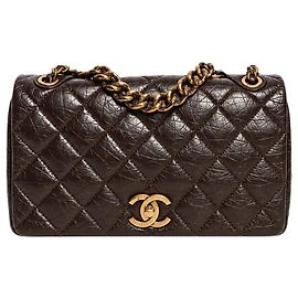 Chanel Bolsa Pondicherry com aba em couro de bezerro envelhecido matelassê marrom 2012
