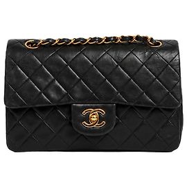 Chanel Klassische Double Flap Tasche aus den 90ern, Vintage, schwarzes Lammleder