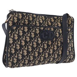 Christian Dior Trotter Canvas Shoulder Bag Navy Gold