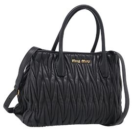 Miu Miu Matelasse Hand Bag Leather 2way Black Gold