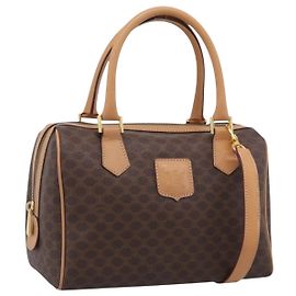 Céline CELINE Bolsa Boston em Lona Macadam PVC Couro 2way Castanho Dourado