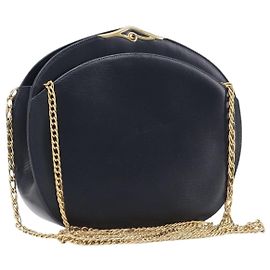 Cartier Sapphire Line Chain Shoulder Bag Leather Navy Gold