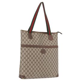 GUCCI GG Supreme Web Sherry Line Tote Bag PVC Beige Gold