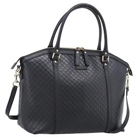 GUCCI Bolso Guccissima de lona Micro GG y piel 2way Negro Dorado 449657