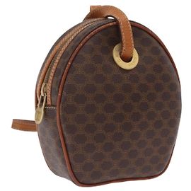 Céline CELINE Sac à épaule cercle en toile Macadam PVC Cuir Marron Or