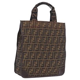 FENDI Zucca Canvas Hand Bag Black Brown