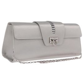 Salvatore Ferragamo Gancini Chain Shoulder Bag Satin Gray Silver