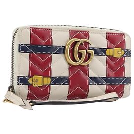 GUCCI GG Marmont Long Wallet Leather Red Gold Tone 466490