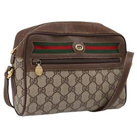 GUCCI GG Supreme Web Sherry Line Shoulder Bag PVC Beige 56 02 088