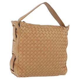 Bottega Veneta Bolsa de Ombro INTRECCIATO Couro Bege Tom Dourado