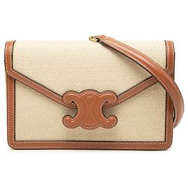 Céline Celine Cuir Triomphe Margo Wallet on Chain aus beigem Canvas und Kalbsleder