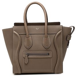 Céline Celine Bolso Tote Luggage Micro en Piel de Ternera Drummed Marrón