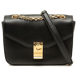 Céline Celine C Schultertasche aus glänzendem Kalbsleder in Schwarz Medium