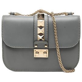 Valentino Bolsa Tiracolo Rockstud Glam Lock Pequena em Couro Cinza