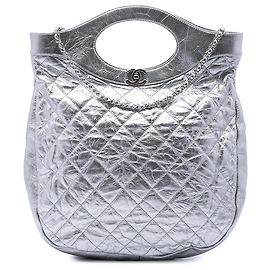 Chanel Silver Quilted Crumpled Metallic Calfskin 31 Shopping Tote