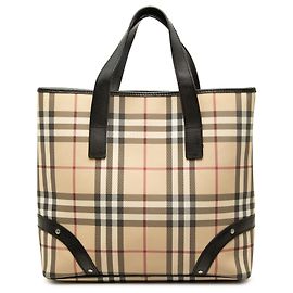 Bolso Tote Burberry de lona House Check con ribetes de cuero tachonado beige