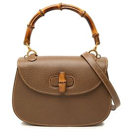 Gucci Brown Small Grained Calfskin Bamboo Night
