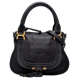 Chloé Marcie Satchel aus körnigem Leder, Schwarz, Small