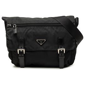 Bolsa Messenger Prada em Tessuto preta com zíper e fivela dupla