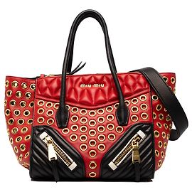 Miu Miu Borsa Satchel Biker Piccola in Nappa Tricolore Rossa con Occhielli