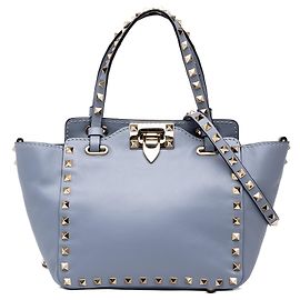 Valentino Blue Mini Leather Rockstud Trapeze Satchel
