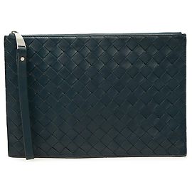 Bottega Veneta Blue Nappa Intrecciato Wristlet Clutch
