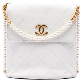 Chanel White Small Quilted Calfskin About Pearls Hobo
