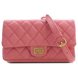Chanel Reissue 2.55 Gürteltasche mit Klappe aus rosa gestepptem, gealtertem Kalbsleder