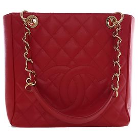 Borsa Chanel Red Caviar Petite Shopping Tote