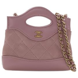 Sac 31 Shopping Chanel en daim matelassé micro et veau verni rose