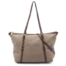 Borsa Satchel Prada in tela Canapa beige con logo