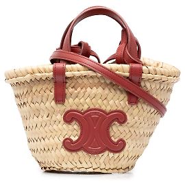 Céline Celine Beige Nano Raffia Cuir Triomphe Classic Panier Tote