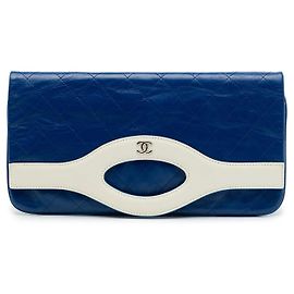 Chanel Blue Large Bicolor Quilted Aged Calfskin 31 Clutch