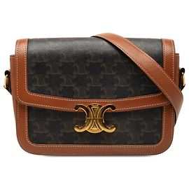 Céline Celine Brown Classique Triomphe Coated Canvas and Calfskin Triomphe Crossbody