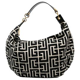 Balmain 1945 Hobo-Tasche aus schwarzem Monogramm-Canvas