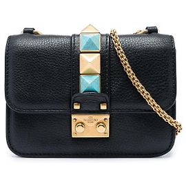 Valentino Borsa a tracolla Mini Leather Rockstud Rolling Glam Lock Nera