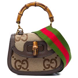 Borsa Gucci Mini Jumbo GG Canvas 1947 con manico in bambù, Beige
