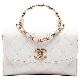 Chanel Mini Quilted Crumpled Lambskin CC Links Top Handle Flap Weiß