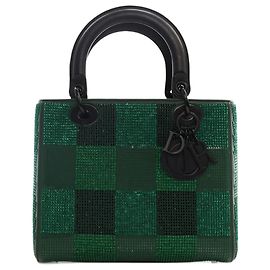 Dior Green Medium Crystal Embellished Calfskin Checkered Lady Dior