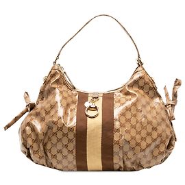 Borsa a tracolla Gucci Beige GG Crystal Horsebit Web