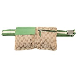 Bolso cinturón Gucci Beige GG Canvas Web con doble bolsillo
