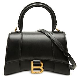 Borsa Hourglass Top Handle XS in pelle di vitello nera Balenciaga