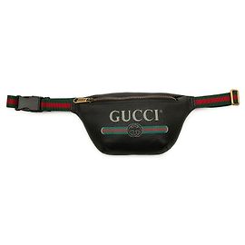 Gucci Black Small Grained Calfskin Web Logo Gürteltasche