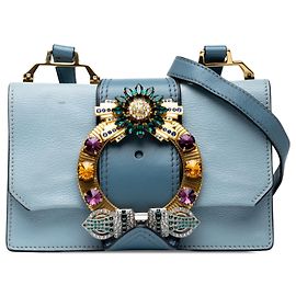 Borsa a tracolla Miu Miu Blue Goatskin Madras Soft Calf con cristalli