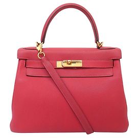 Hermès BOLSO DE MANO HERMES KELLY II 28 RETOURNE CUERO CLEMENCE PIVOINE CON BANDOLERA