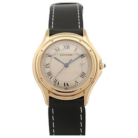 VINTAGE CARTIER COUGAR UHR 887904 QUARTZ 33MM 18K GELBGOLD GOLDLEDER UHR