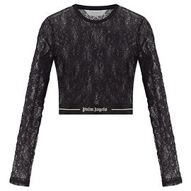 Palm Angels Logo Crop T-Shirt mit Spitze und langen Ärmeln